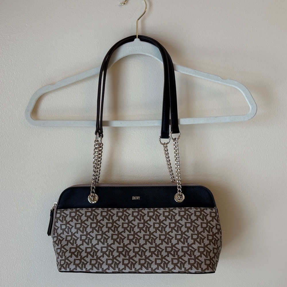 DKNY Monogrammed Brown and Black Shoulder Bag